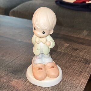 Precious Moments Figurine with Peach Shoes and Pastel Green Jacket